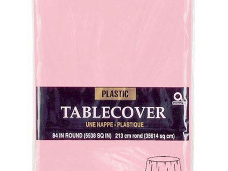 Pale Pink Round Plastic Table Cover 84in on Sale