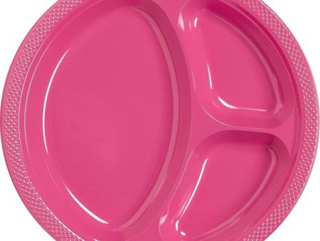 Magenta Divided Plastic Plates 10.25in, 20pcs Supply