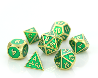 Metal Gemstone Dice Set - Gold Emerald (7) on Sale