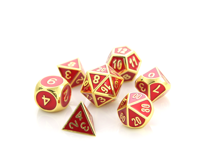 Metal Gemstone Dice Set - Gold Ruby (7) For Sale